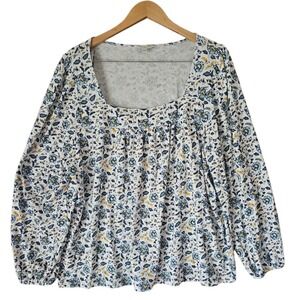 LUCKY BRAND Cotton/Modal Square Neck Balloon Sleeve Floral Print Blouse Size XXL